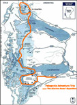 The Glaciers Route Expedition map - Patagonia Adventure Trip: Outdoor travel and Trekking in Patagonia